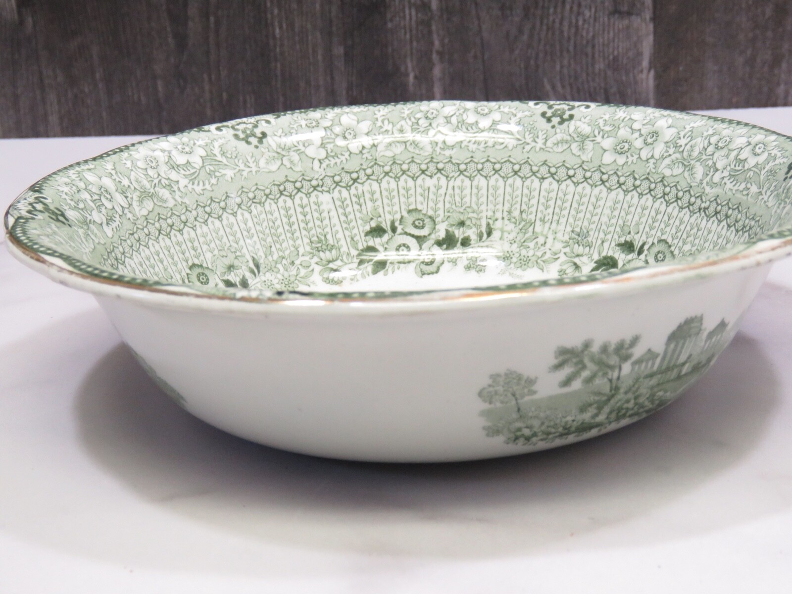 Antique Ridgway Green Grecian Transferware Serving Vegetable Bowl 8..5