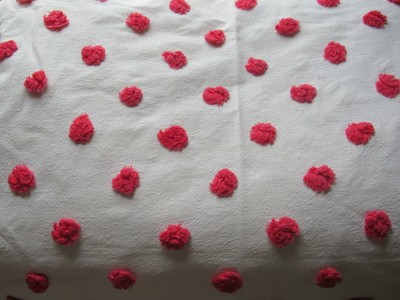 Smooch Lipstick Plump Red Pops Vtg Chenille Bedspread Craft Fabric Piece 30x36