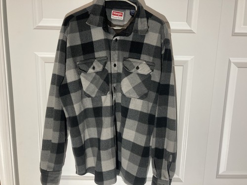 Wrangler Premium Quality Flannel Shirt Mens Size Large Black Gray Thick