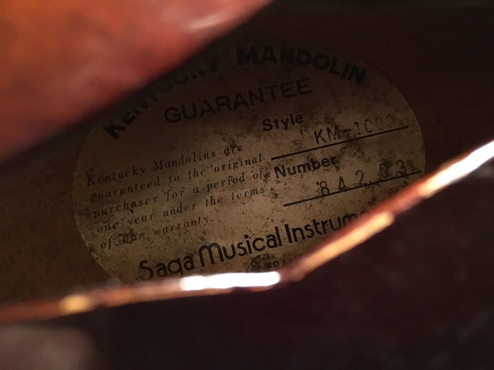 1984 Sumi carved Kentucky Master Model KM-1000 Mandolin with Case Fishman & K&K