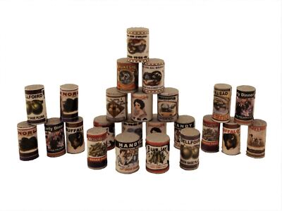 Dolls House 24 Old Fashioned Round Grocery Tin Cans Shop Accessory