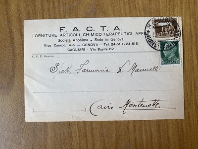Card F. A. C. T. A. Items Chimico-Terapeutici Genoa Cagliari Viaggiata Be