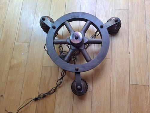 Vintage Wagon Wheel Hanging Lamps 3 Light Fixture Chandelier Cabin Rustic 19&rdquo;