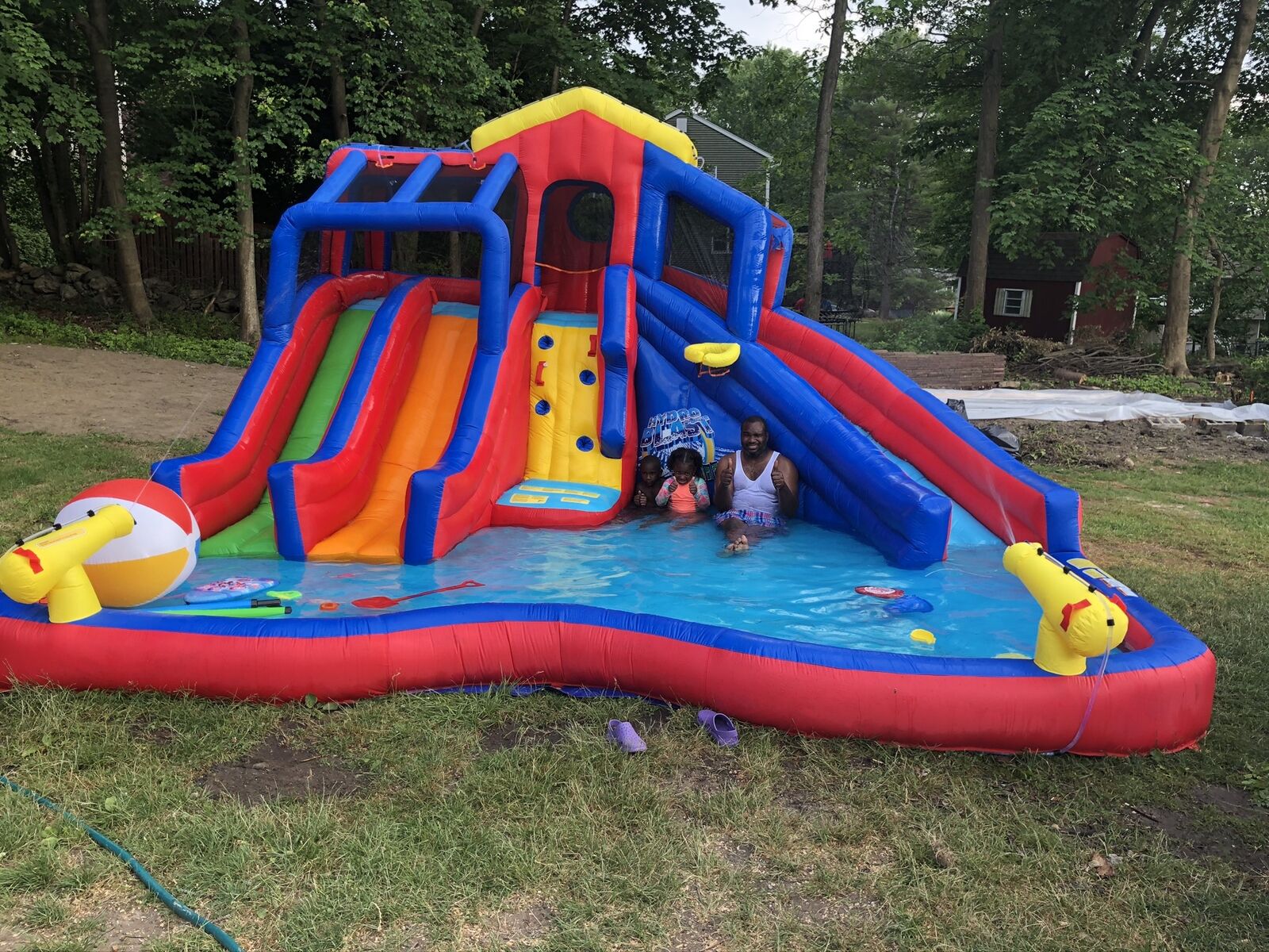 banzai hydro blast inflatable water park with slides & water cannons stores