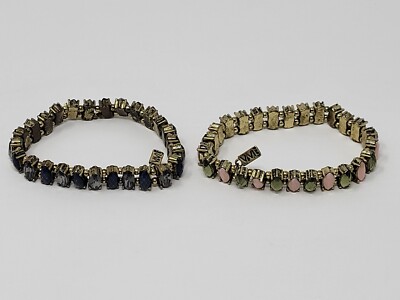 Set of (2) VIVI Love Signed Gold Tone Bracelets - Blue Black Green Pink Size 7''