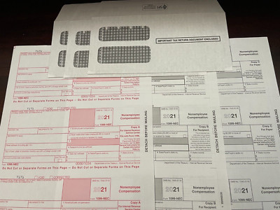 2021 1099 NEC - (1) For 3 Recipients - 3-Part Set with env - Laser