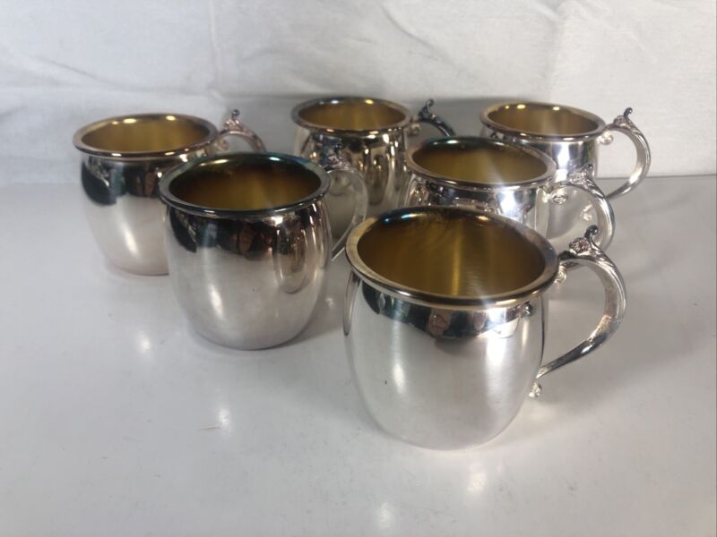 Set of 6 F.B. Rogers Punch Cups Silver Plate FB Mugs Cider Cup Handles