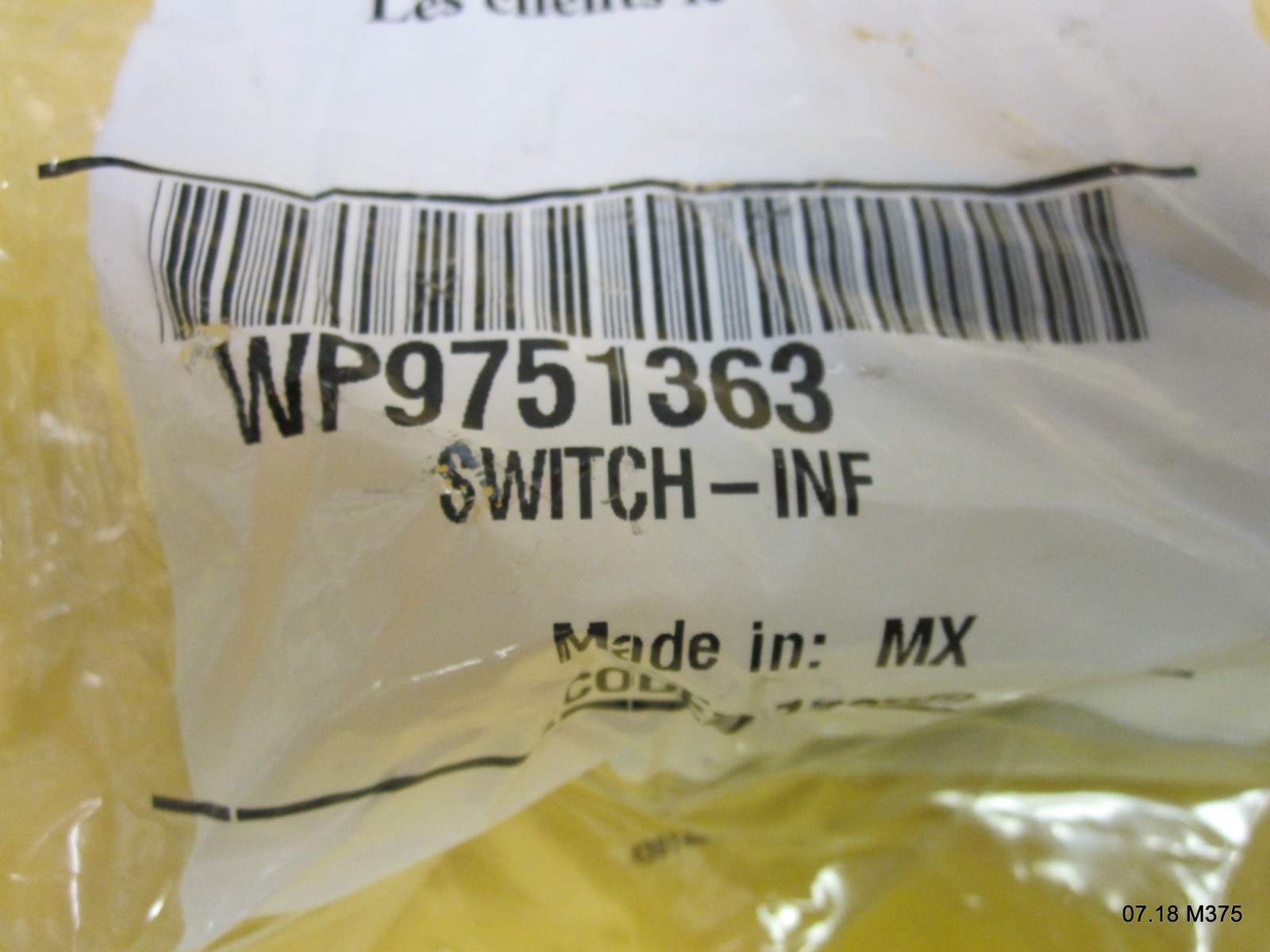 OEM Whirlpool WP9751363 Switch, Infinite 1800W