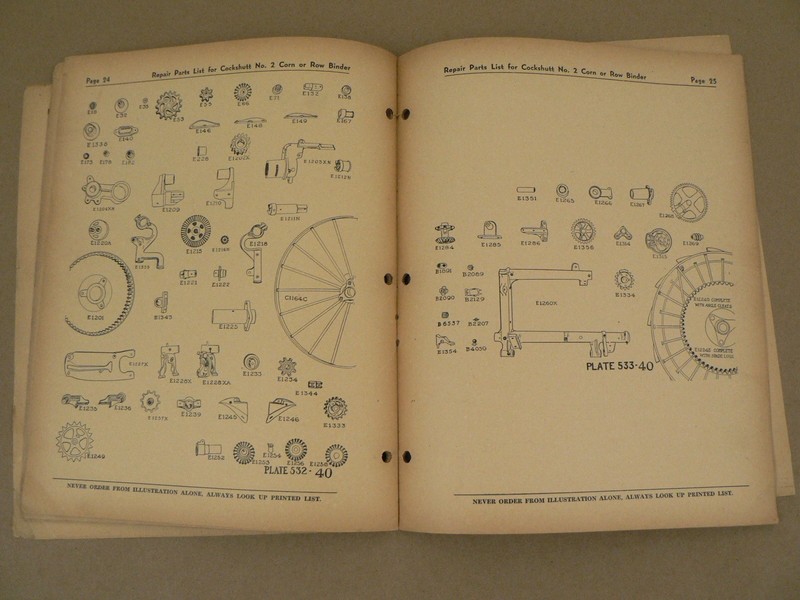 Service Repair Parts List Catalog Cockshutt No 2 Corn or Row Binder Vintage 1945