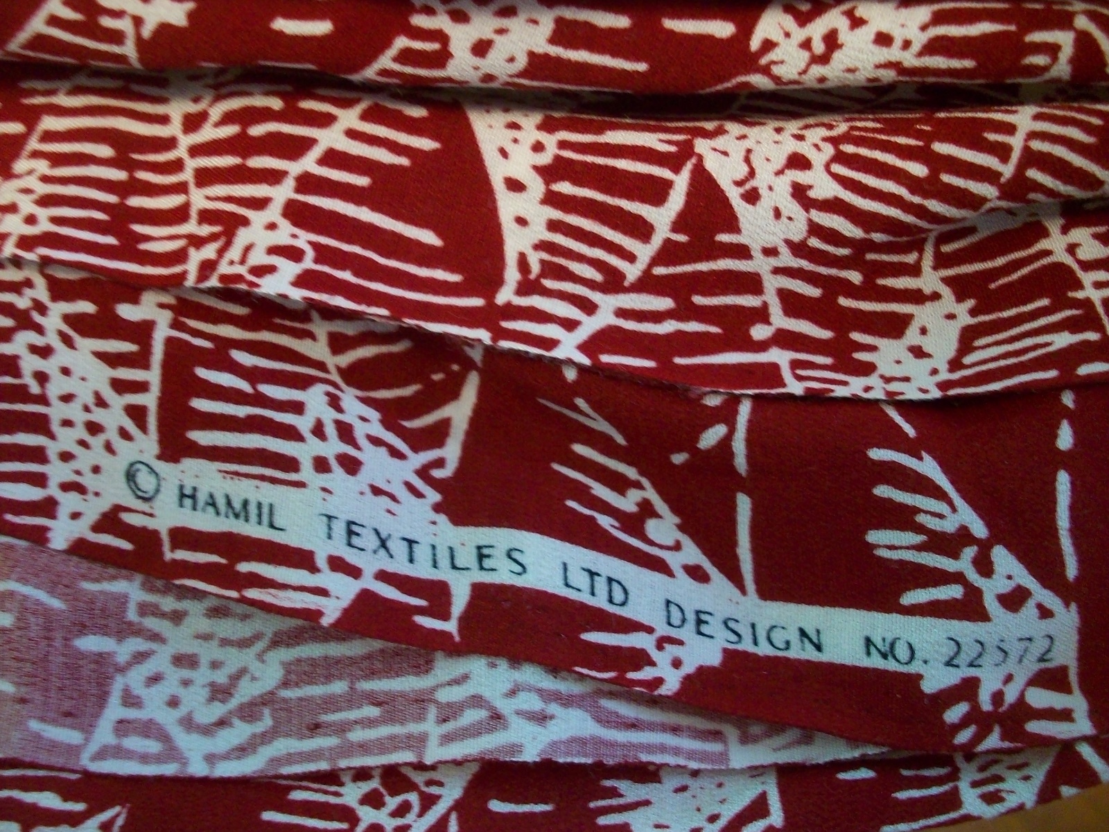 Vintage HAMIL Textiles Stretch Burgundy Red Oriental Snowy Mountains Fans Fabric