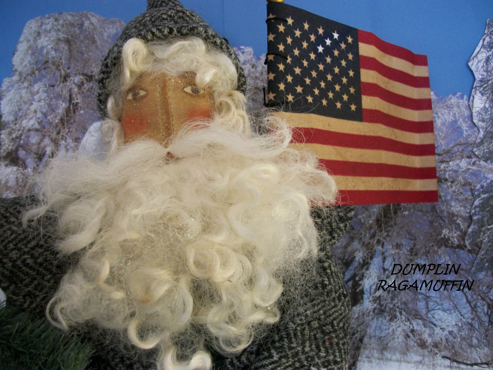 Primitive doll,Christmas, Santa & sheep,handmade,collectibles, Dumplinragamuffin