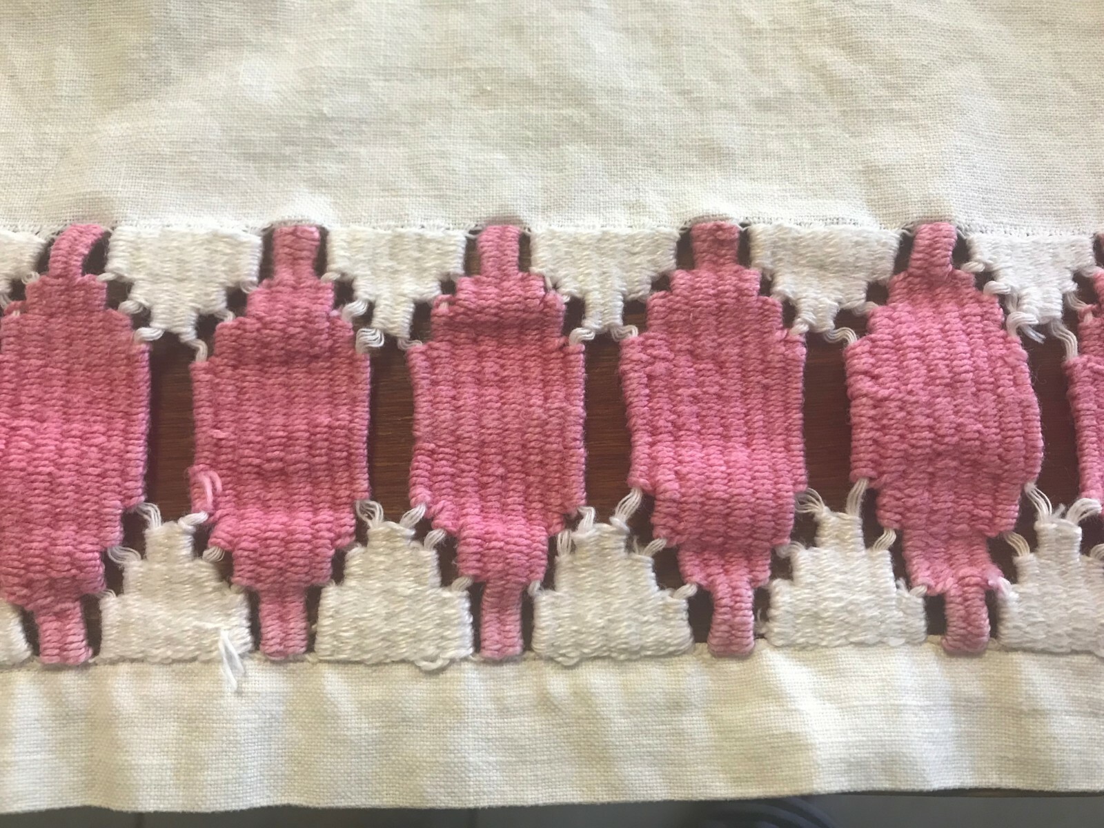 Vintage Unusual Pink Woven Muslin Table Runner 17.5