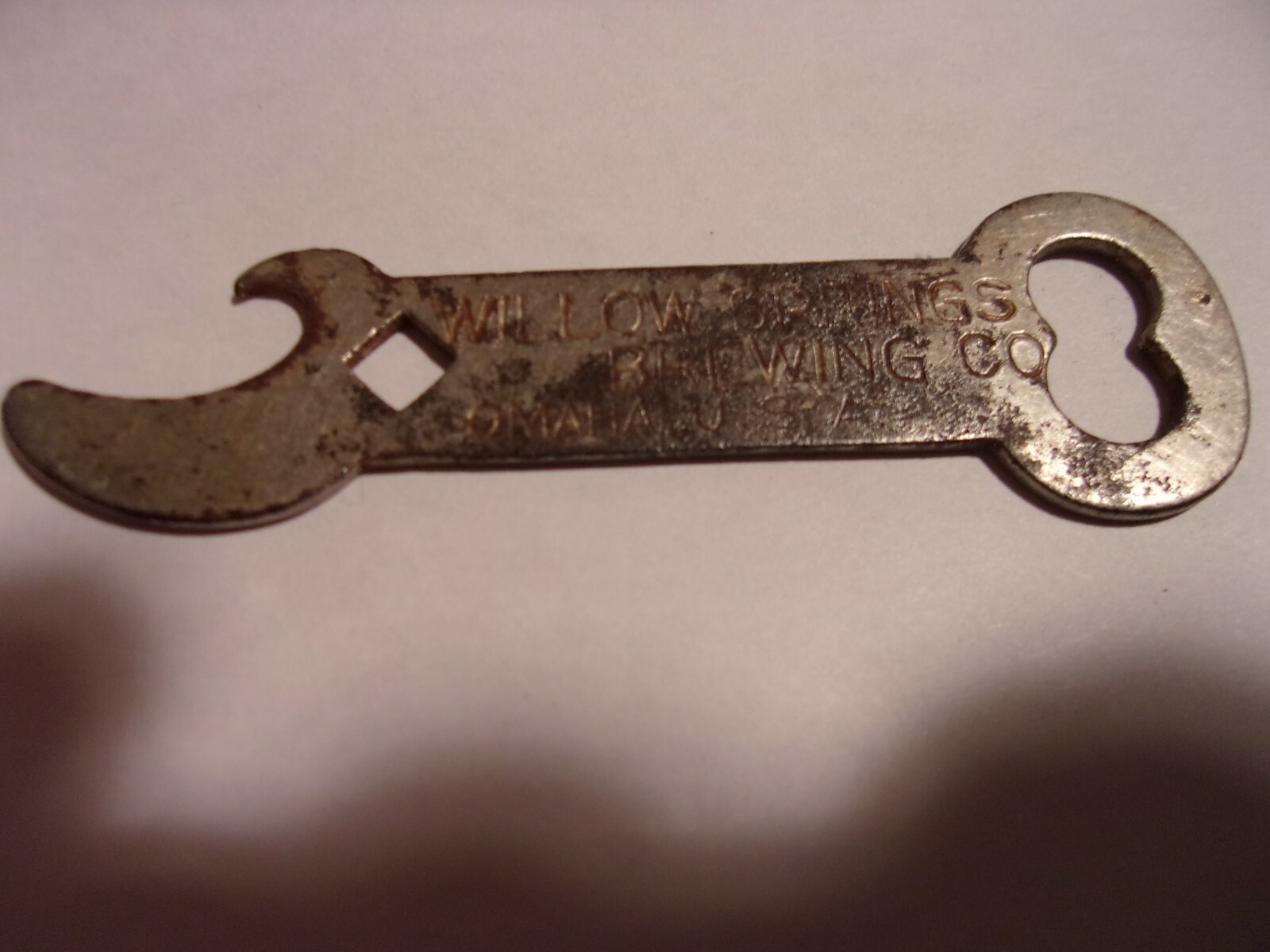 Old WILLOW SPRINGS BREWING STAR STRIPES BEER OMAHA NEBRASKA BOTTLE OPENER KEY