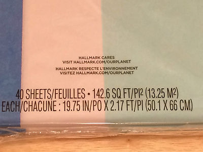 HALLMARK Gift Wrap Tissue Paper FIESTA Blue LIGHT Blue WHITE ~ 40 Sheets Total
