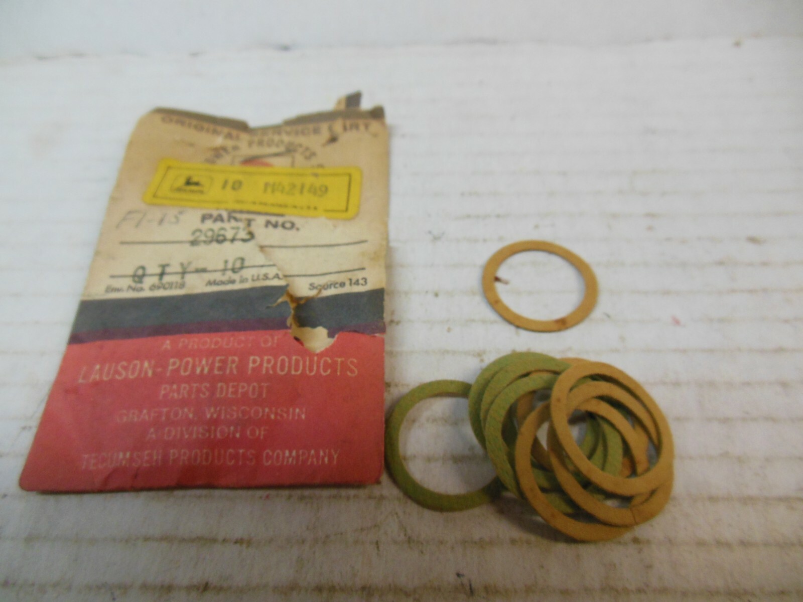 JOHN DEERE TECUMSEH ENGINE POWER EQUIPMENT OIL FILLER PLUG GASKET M42149 29673
