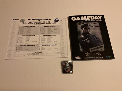 Denver Broncos VS LV Raiders Game Day Program/Signed Roster Card & Pin 11/24/24