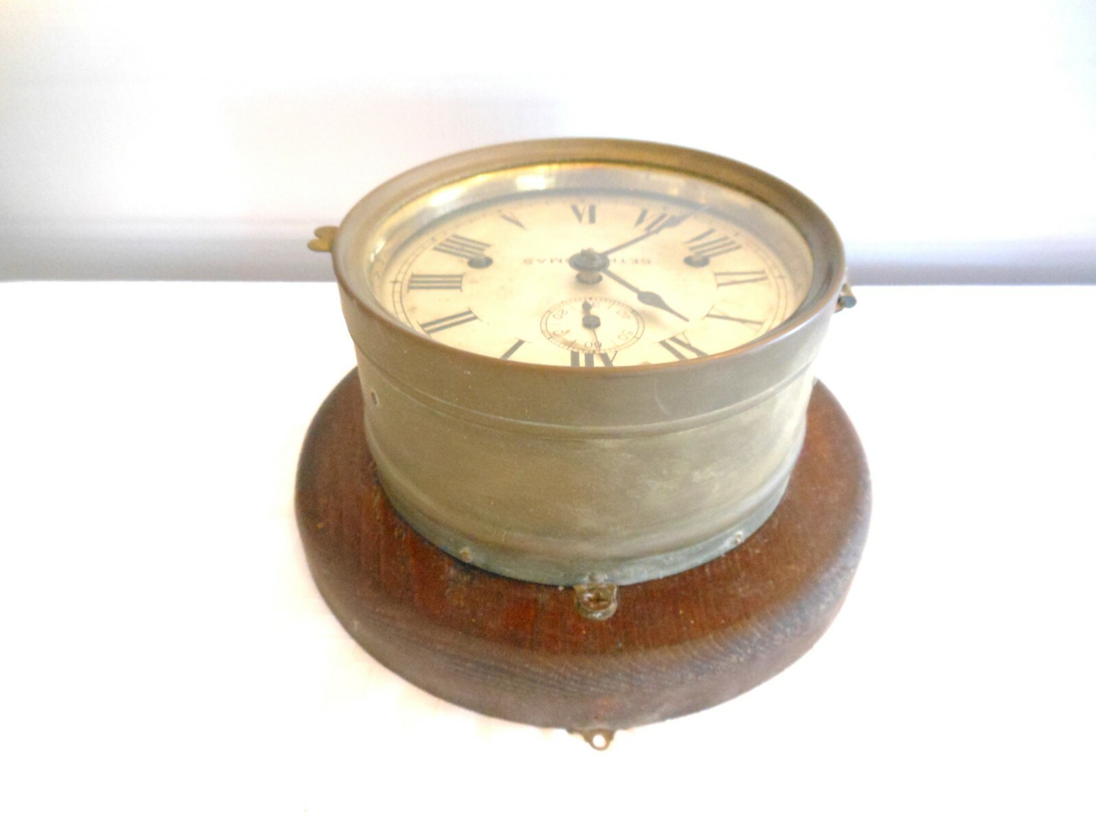 Antique Mounted Brass Maritime Ships Clock by Seth Thomas USA - Working!