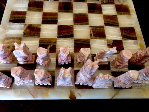 Marble Chess Set Pieces And Board Vintage Mexican Complete