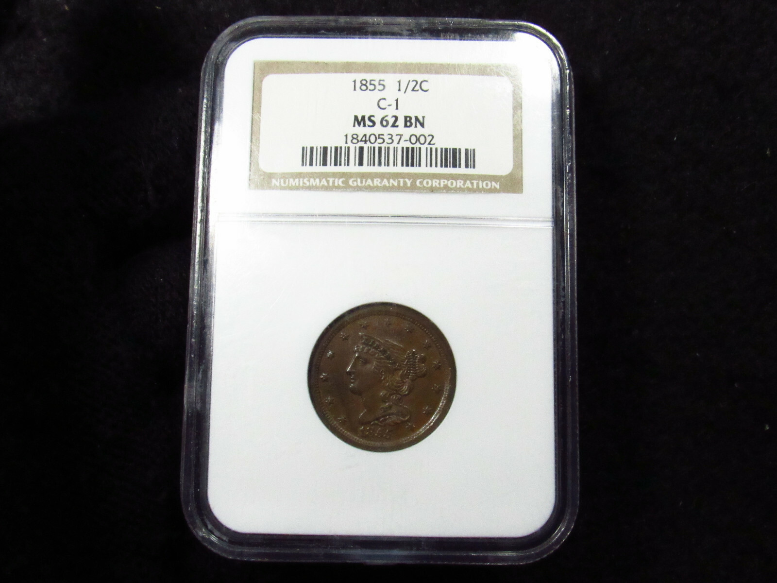 1855 Half Cent C-1 NGC MS62BN (002) ti