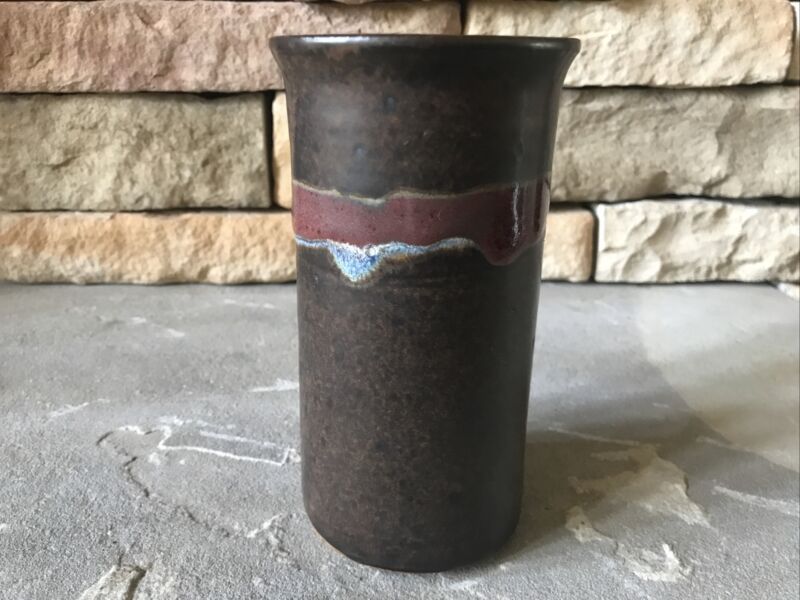 Vintage Studio Art Pottery Vase Signed Drip Glaze Ceramic Crock Rare Mid Century