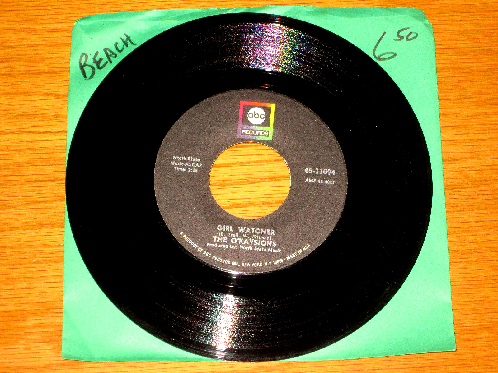 BEACH / SOUL 45 RPM - THE O'KAYSIONS - ABC 11094 - 