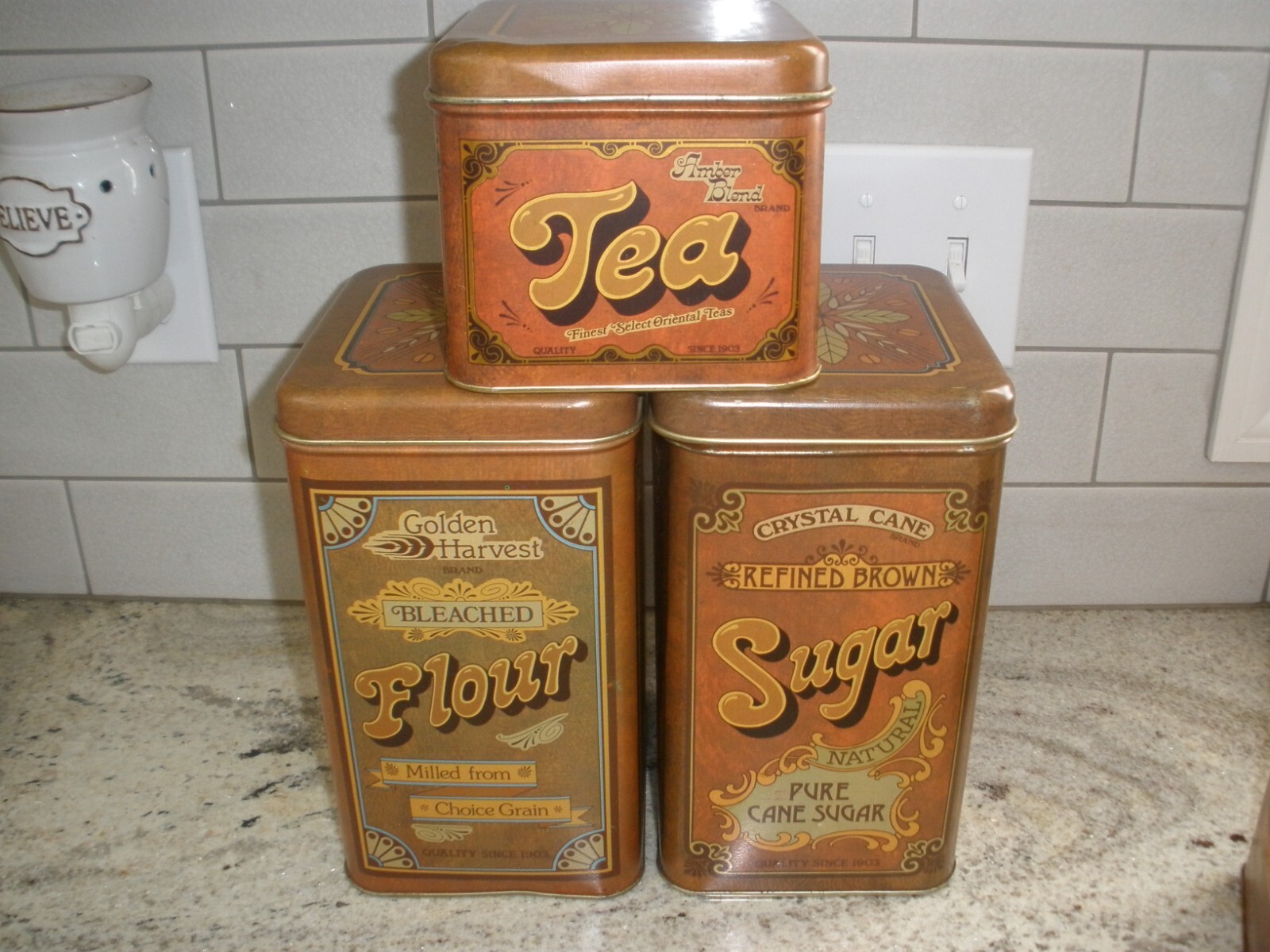 Worcester キャニスター　缶　tea /sugar イギリス　ティン缶 VTG 70s Set of 3 Cheinco Tin Canisters & Lids Tea Sugar