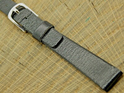 NOS Vintage Unused Black Leather Watch Band w Silver Tone Buckle 12mm Pulsar