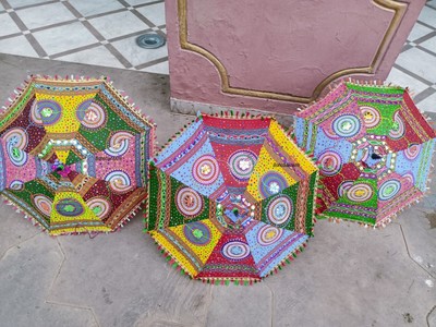 Indian Outdoor Sun Shade Patio Garden Parasol Embroidered HIppie Umbrella