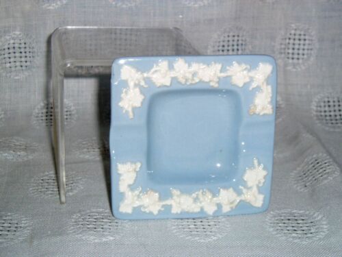 Vintage White on Blue WEDGWOOD OFETRURIA EMBOSSED QUEEN"S WARE ASH TRAYS 