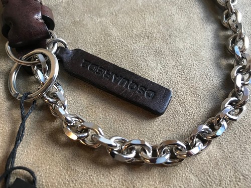 DSQUARED² BROWN MULTICOLOR DOTTED LEATHER LOOP & SILVER TONE CHAIN KEYCHAIN UNI