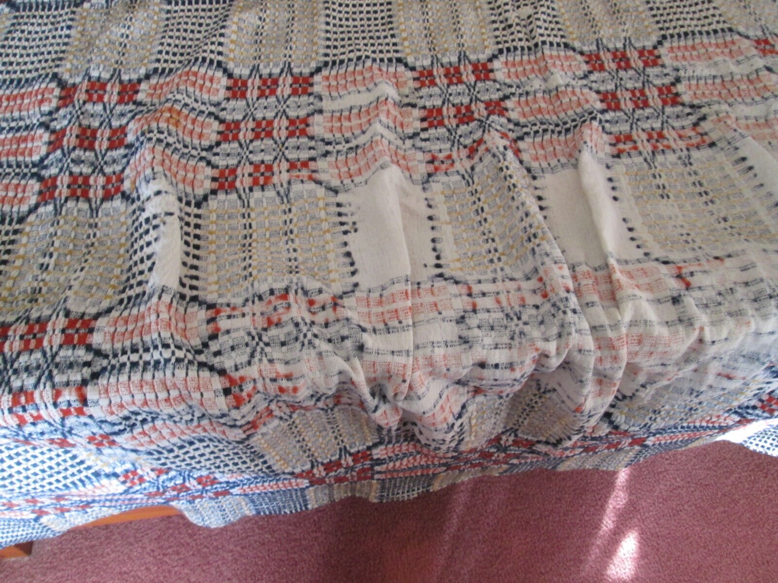 Antique Vtg Jacquard Overshot Coverlet Bedspread Woven Bed Cover Cutter Craft