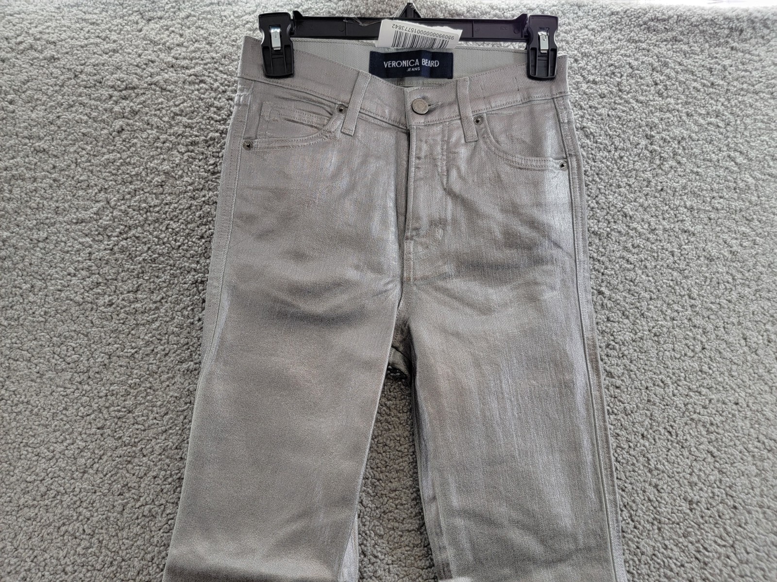 Veronica Beard Carson Coated Flared Ankle Jeans Women's 25 Light Gunmetal - Picture 3 of 18