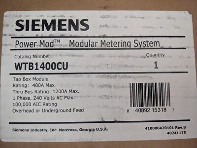   Siemens 400A Single Phase Tap Box WTB1400CU Power Mod 120/240V
