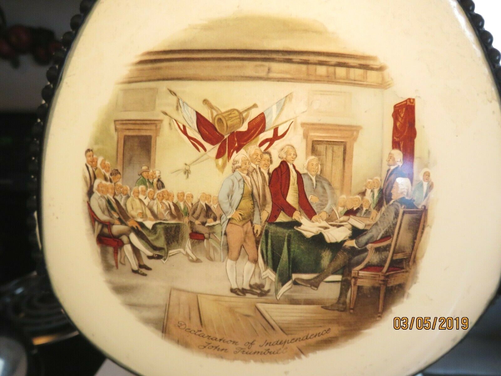 Antique painted Glass Shade with  table  BASE Lamp showing our  Country History