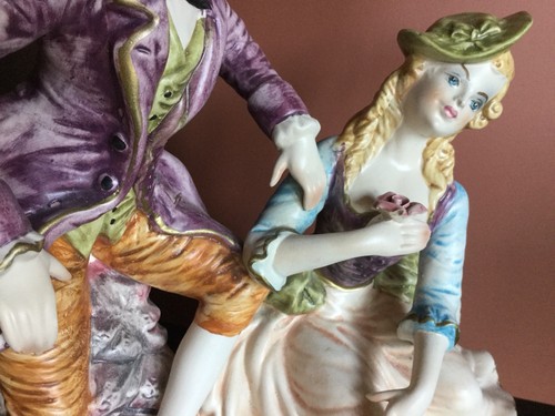 Capodimonte Figurine Victorian Lady & Gentleman Courting Crown N Italy