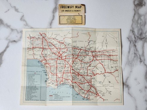 Vintage 1973 Pocket Freeway Map Los Angeles & Vicinity