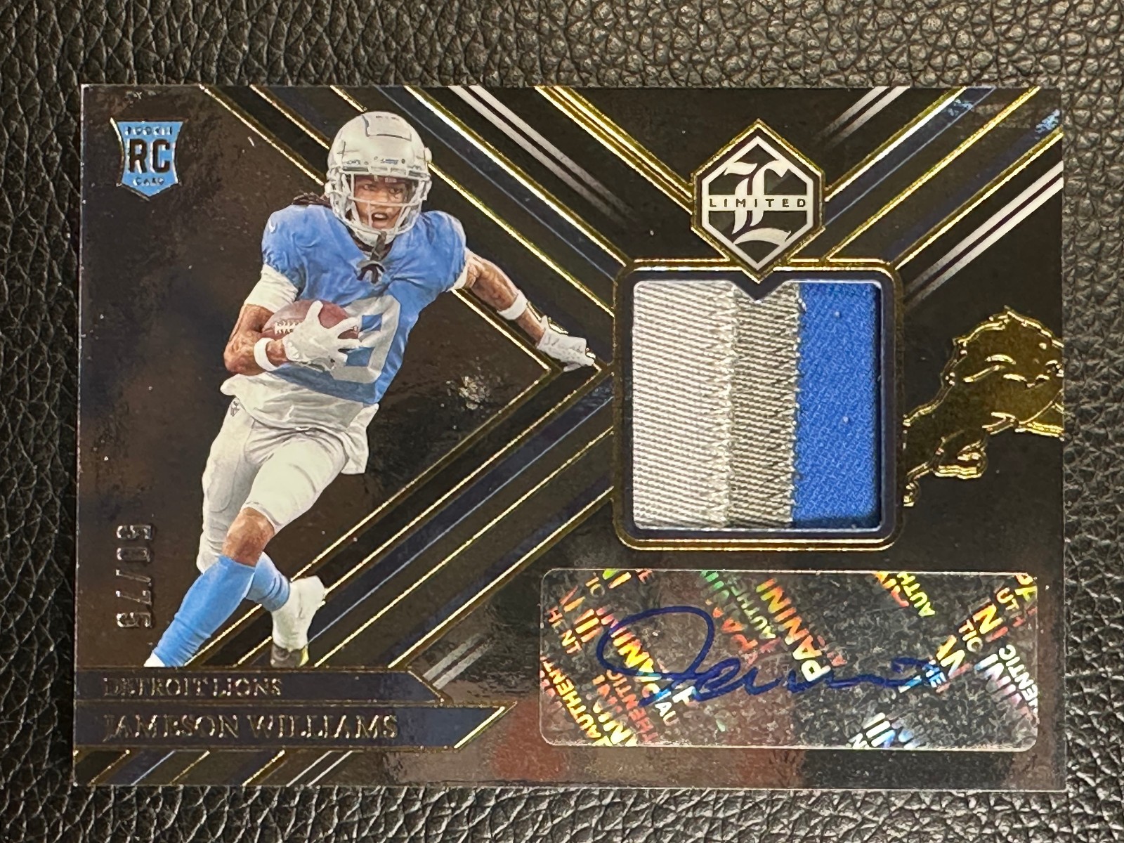 2022 Panini Limited #115 Jameson Williams 50/75 Auto Patch RC Rookie