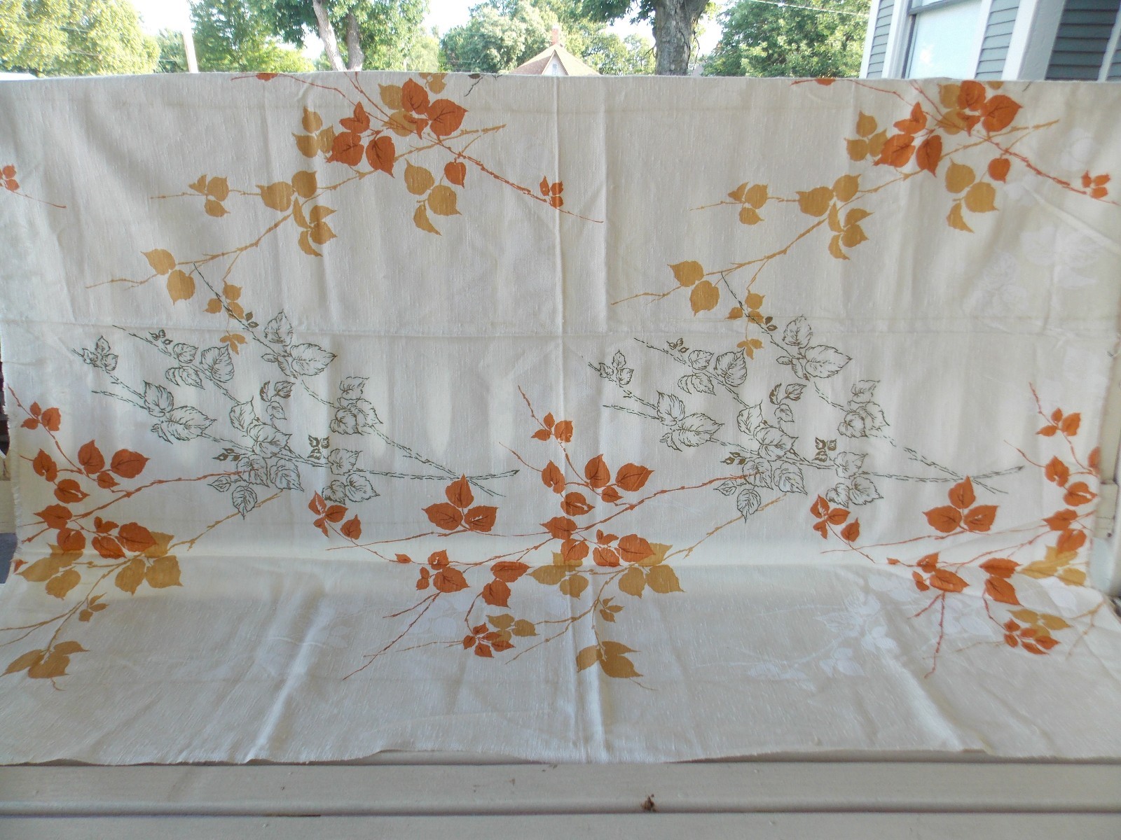 Vintage 1960's 1970's Fabric Rust Yellow Leaves Drapery Weight Fabric