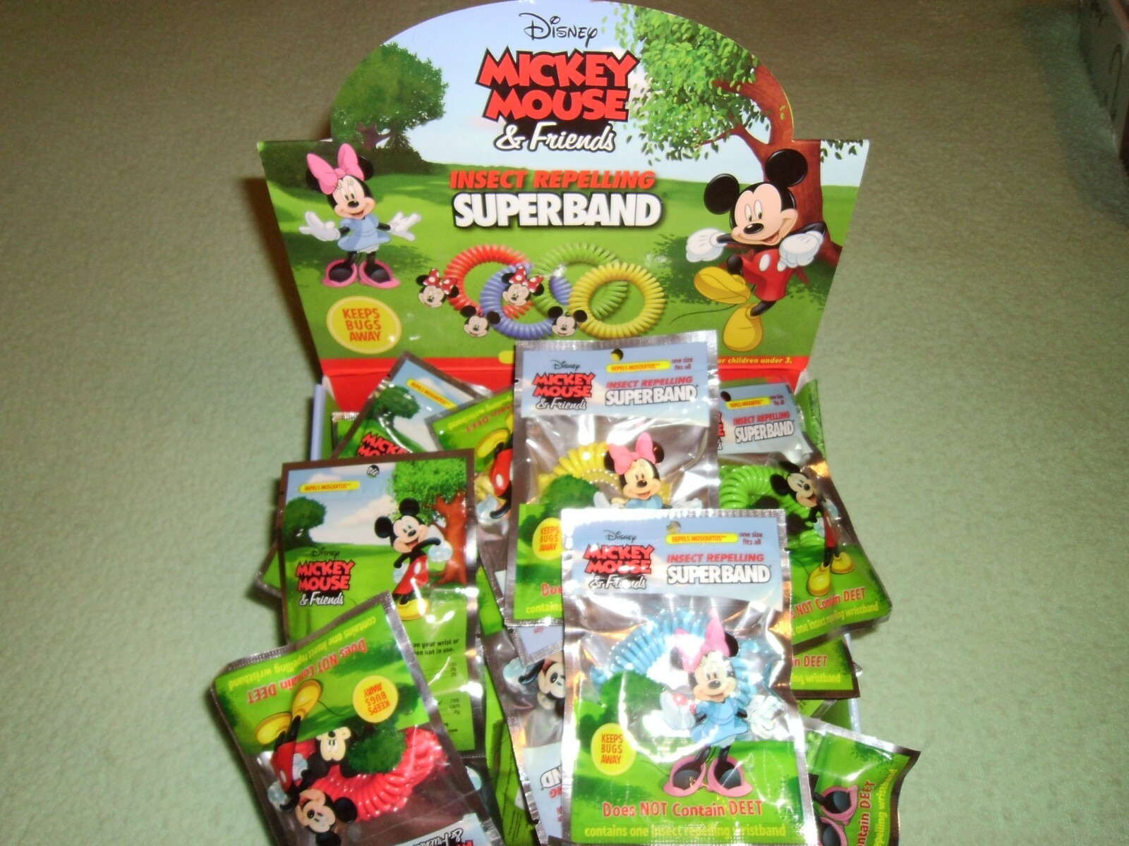 Lot of 4 Disney Mickey Mouse & Friends Deet Free Insect Bug Repellent Wristbands