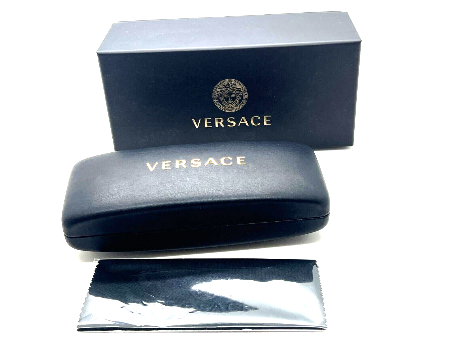 Versace Glass Case Logo Box, Lens Cloth + Booklet No Glasses Included New ❤️ Versace Eyeglass Sunglass Hard Black Case With Cleaning  main image 2