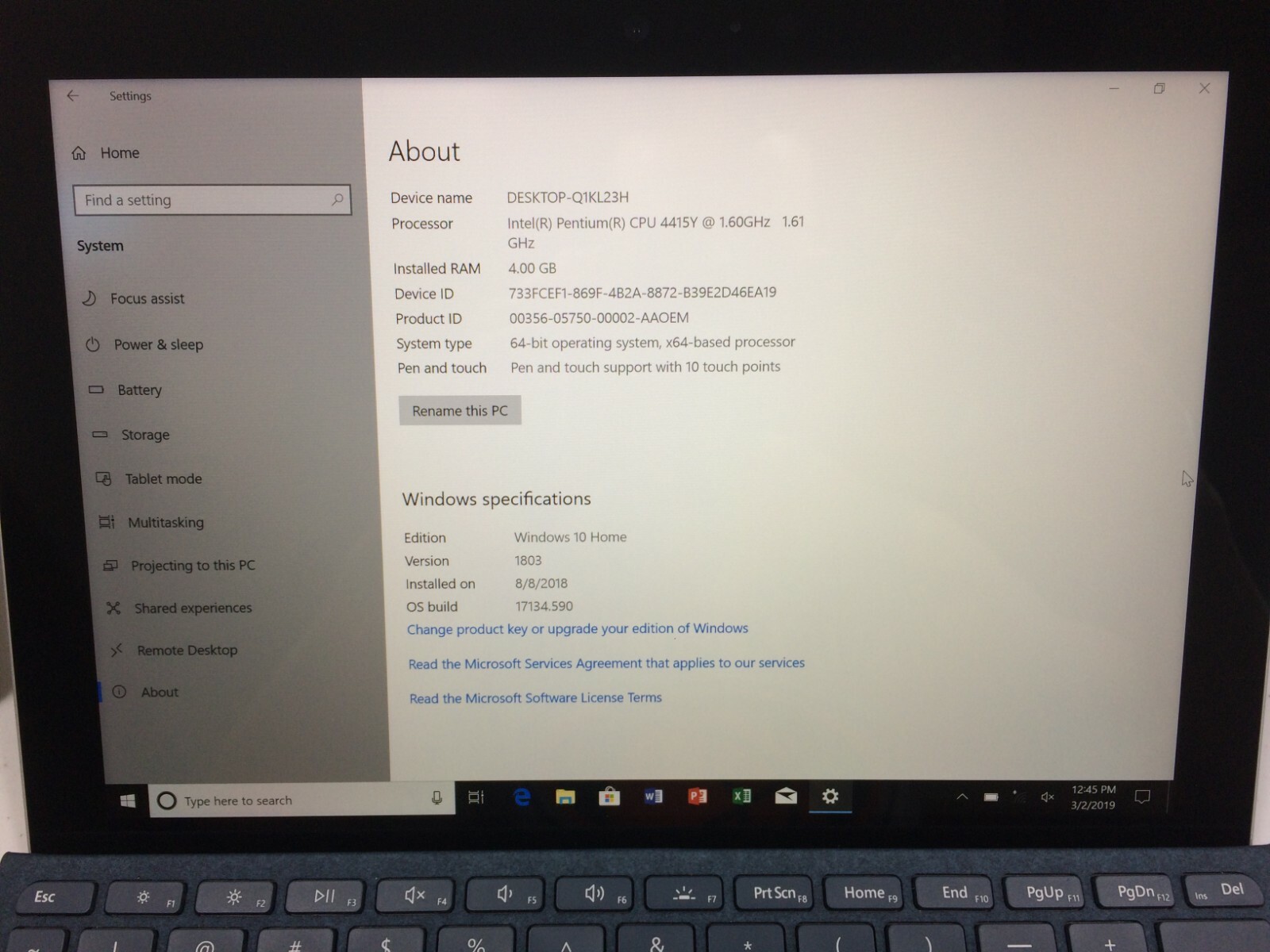 Microsoft Surface Go 64GB Intel Pentium 4415Y 1.6GHZ Win 10