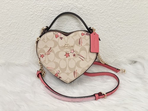 NWT Coach CK523 Heart Crossbody In Signature Canvas With Heart And