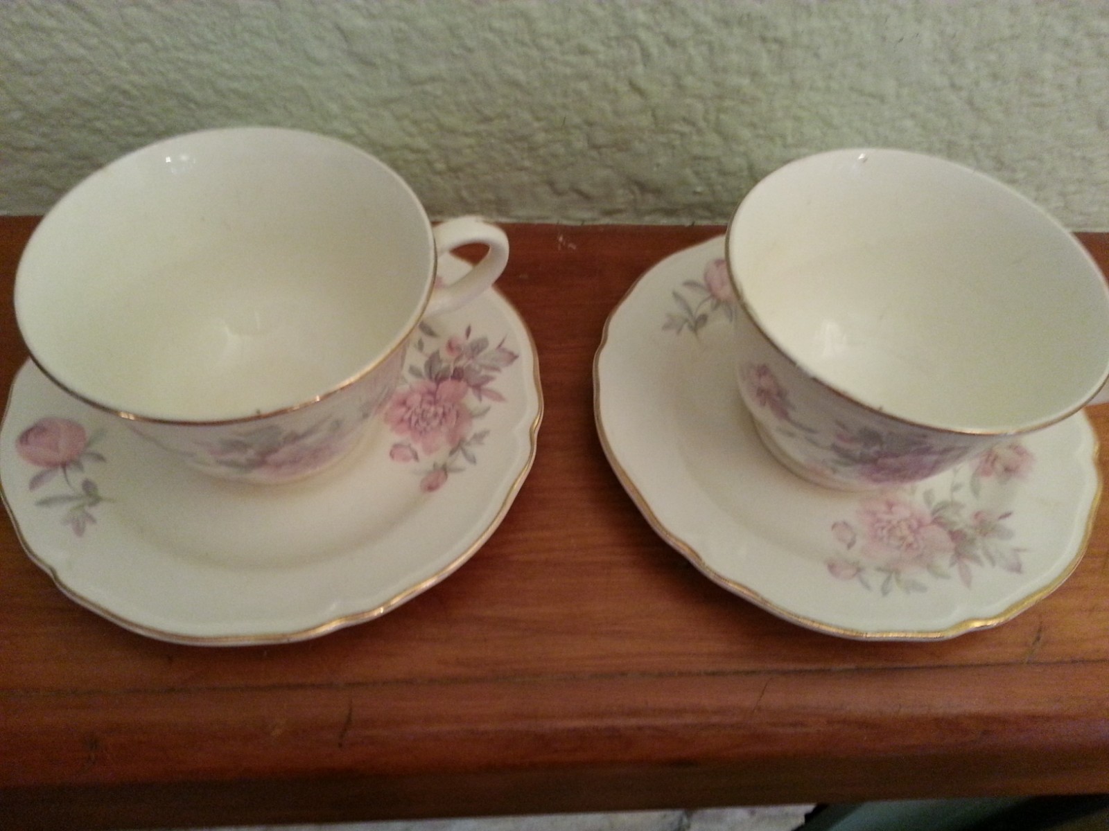 2 Edwin Knowles Cups & Saucers Semi Vitreous, Pink Floral, collectible