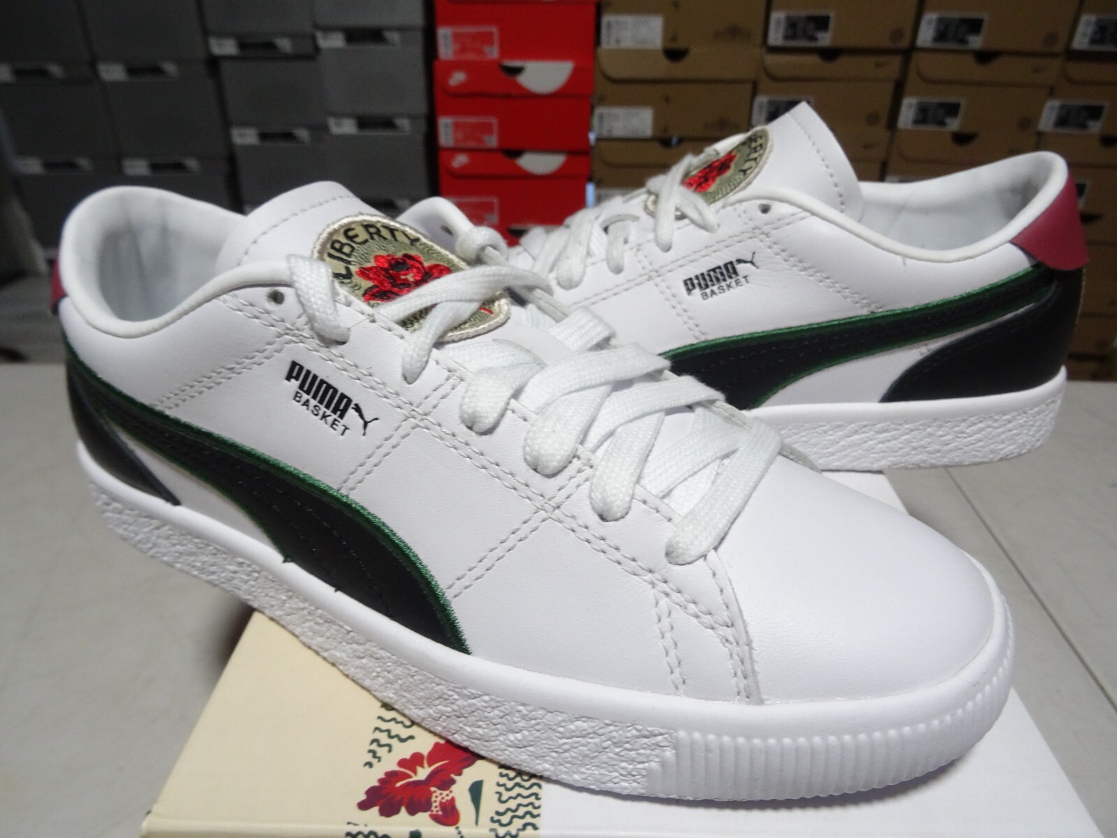 新作＊PUMA x LIBERTY Basket Women's Sneakers NEW Puma Liberty X Basket Lace Up Womens White Sneakers