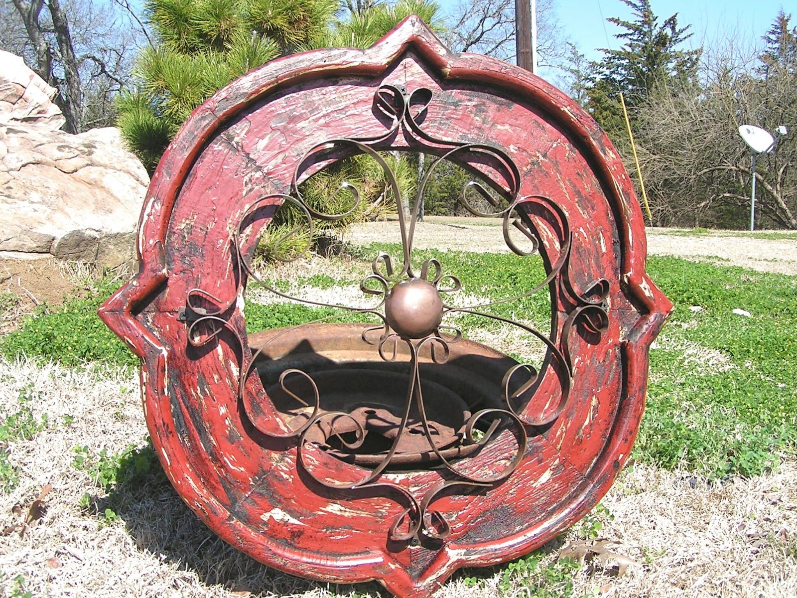 Wooden House Pediment, Architectural Iron-Wood Medallion