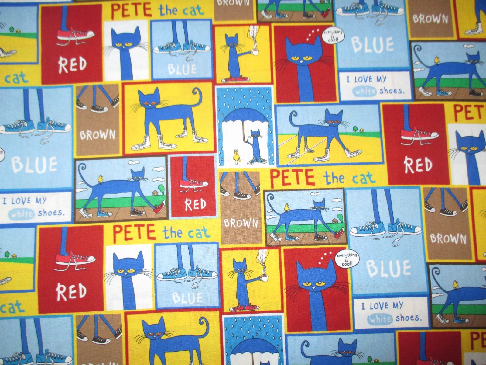 OH SO CUTE Vintage PETE THE CAT LOVES SHOES In BLOCKS 1990's COTTON Fabric-3 yd