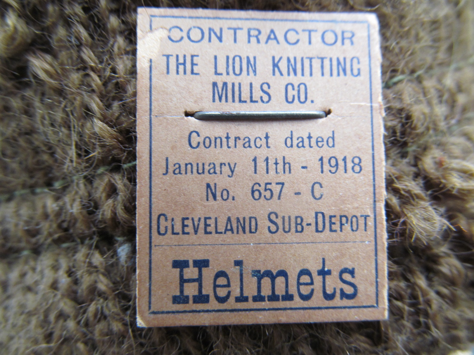 Ww 1 US Woolen Flight Helmet Makers Tag 1918