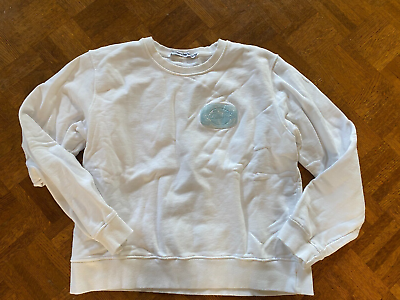 Alexander Wang Blue Plastic Logo White Cotton Sweatshirt Crewneck Women s Sz L