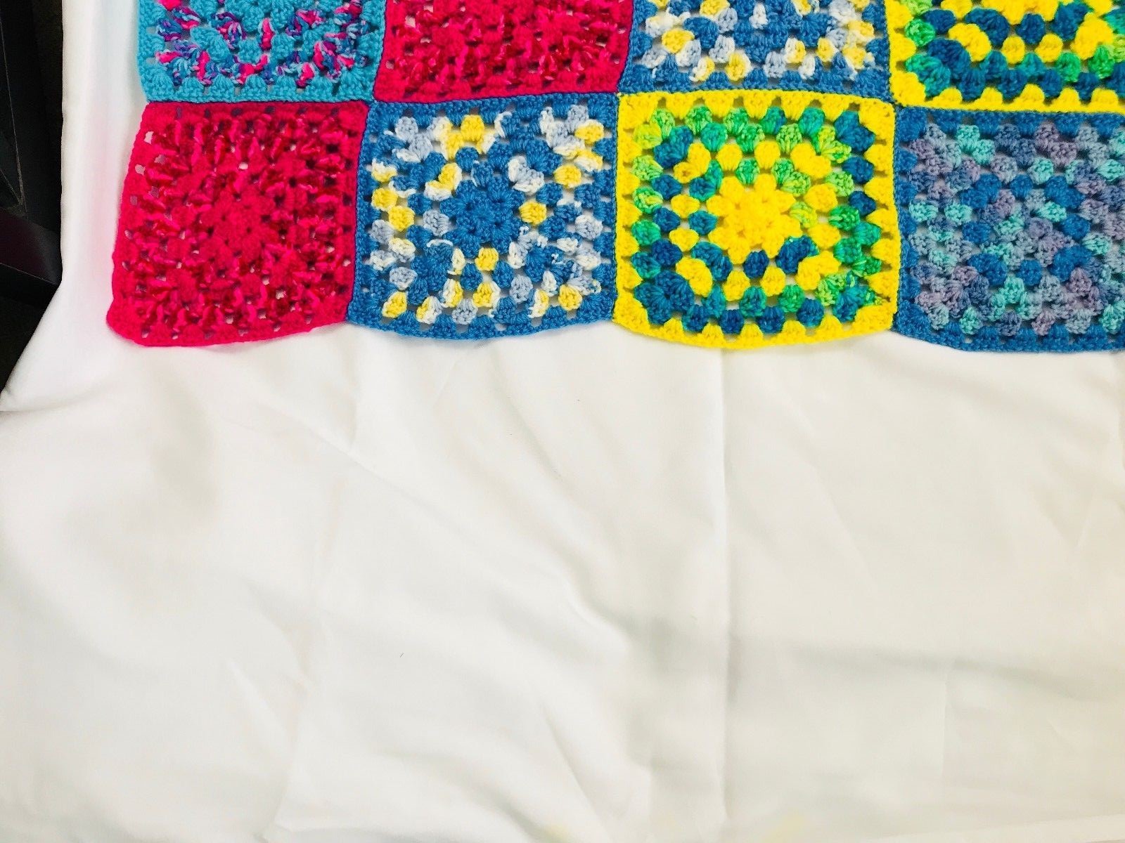 Afghan Throw Blanket Colorful Beautiful 50 x 42 inches Crochet Quilt Squares Kid