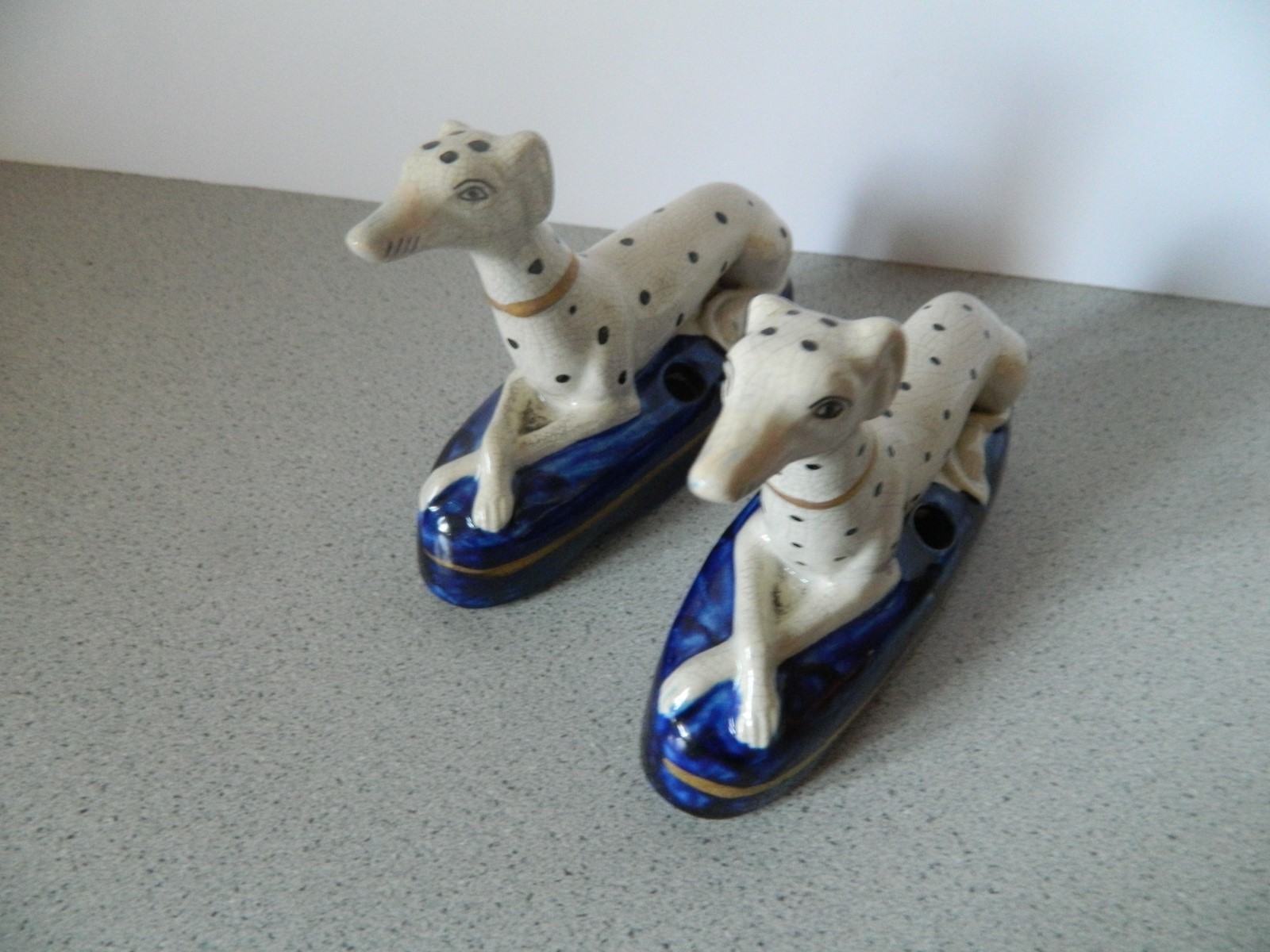 Antique Staffordshire Greyhound or Whippet Dog Pen Holder Pair Porcelain Figurin